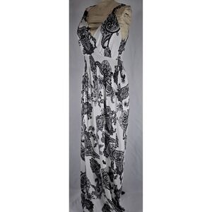 Lascana Maxi Dress US 8 White Black Paisley Sleeveless‎ V Neck Casual New NWT